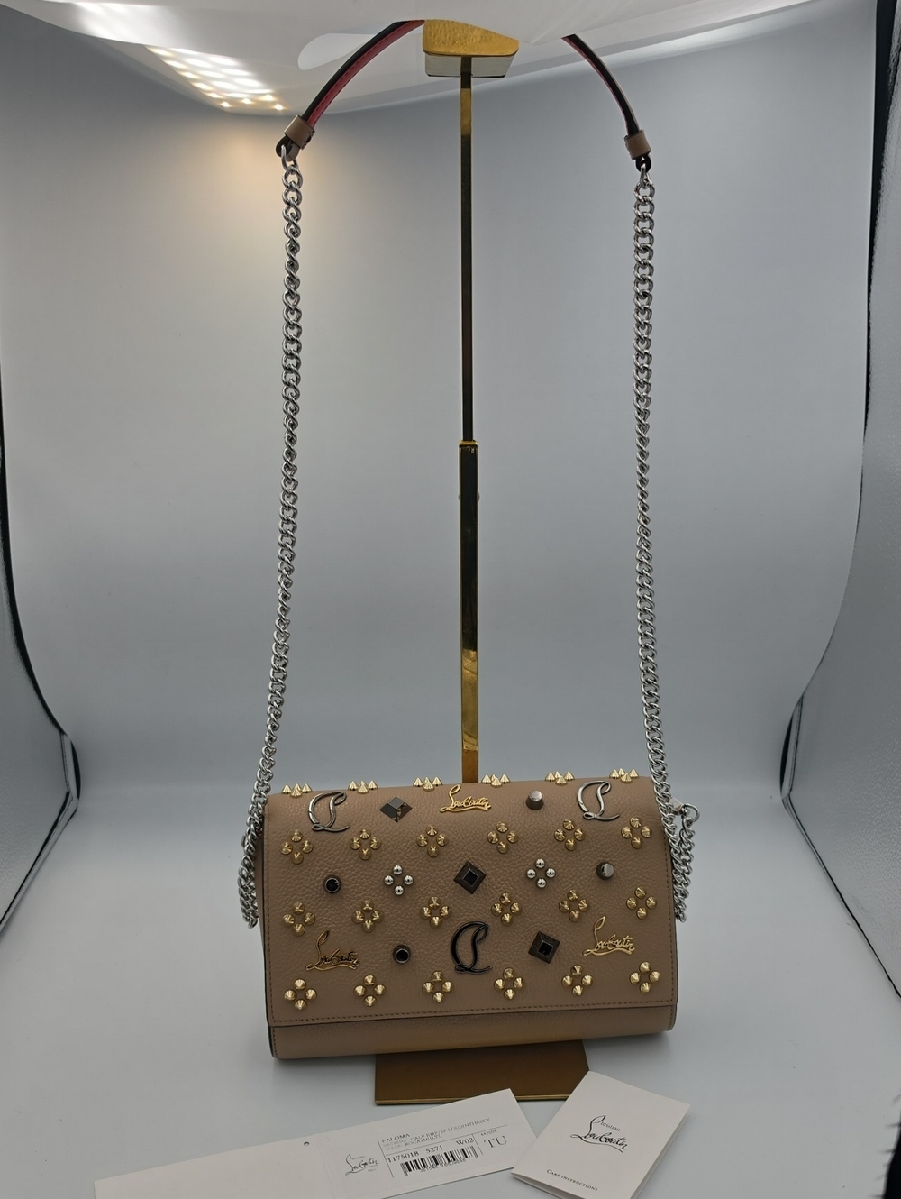 Christian Louboutin Beige Gold/Silver Paloma Leather Large Clutch (NWT)(COA)✨️